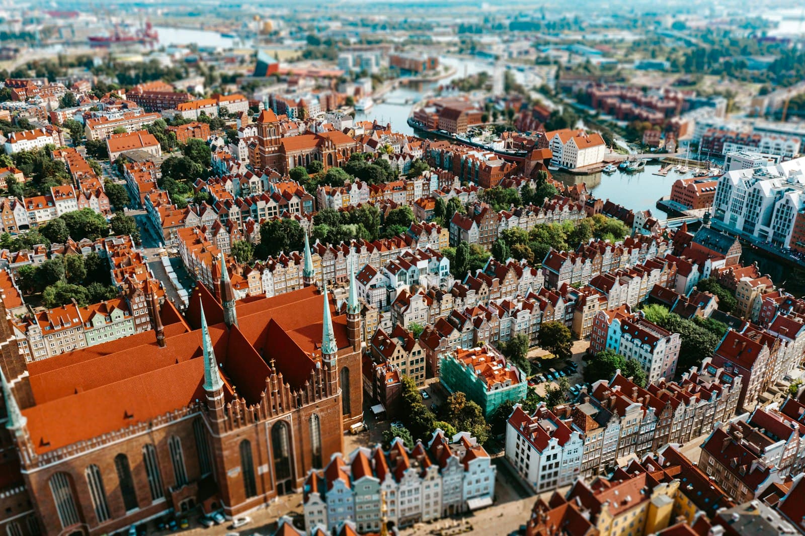 An aerial view over the Old Town of Gdansk, Poland